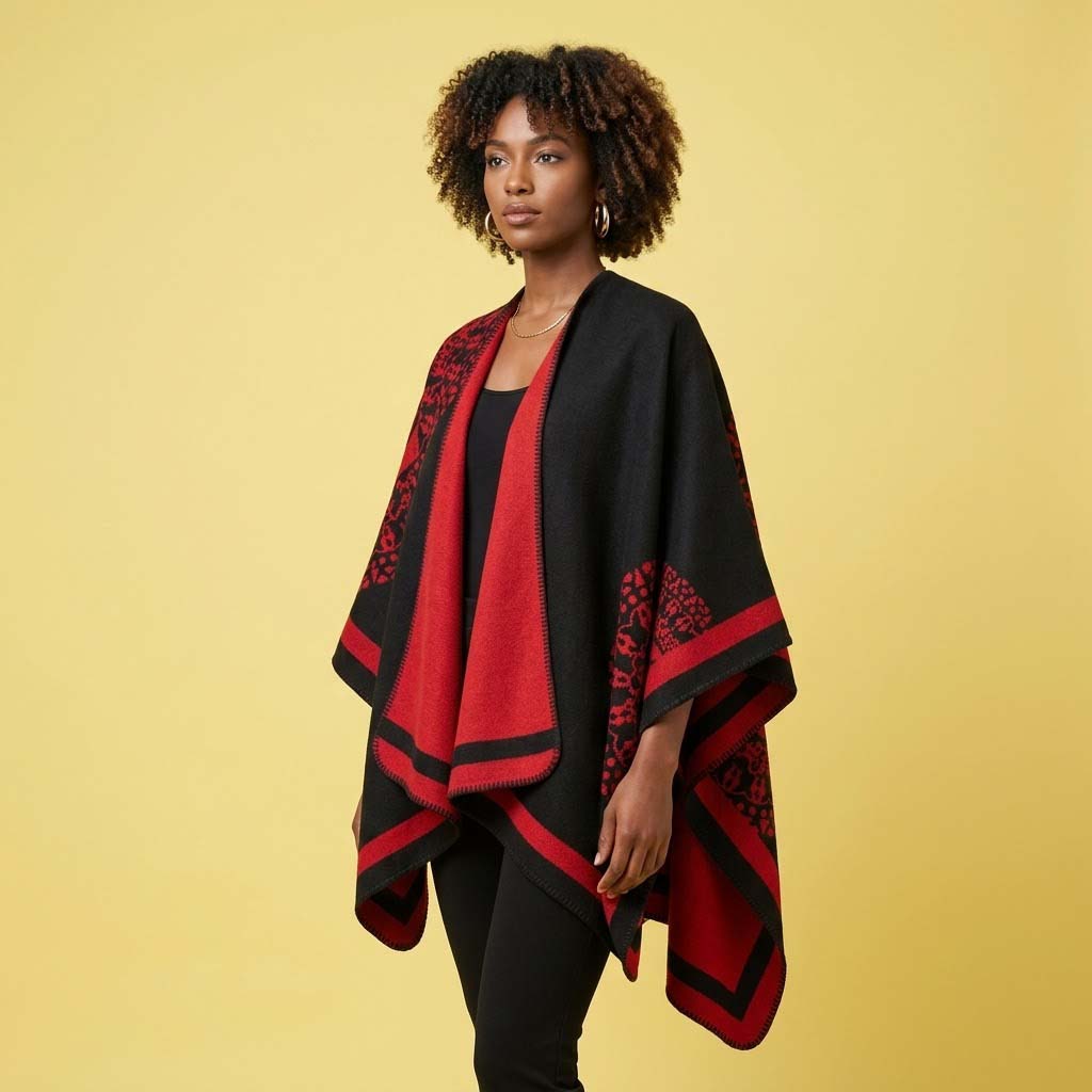Cashemere Big Tartan Tassel Cape Shawl