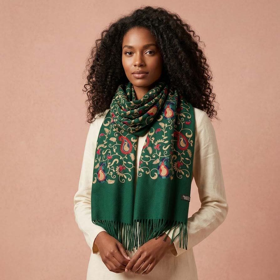 Poncho Cloak Embroidered Flower Scarf