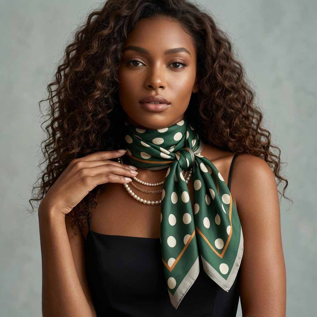 Jade Green Classic Polka Dots Silk Scarf